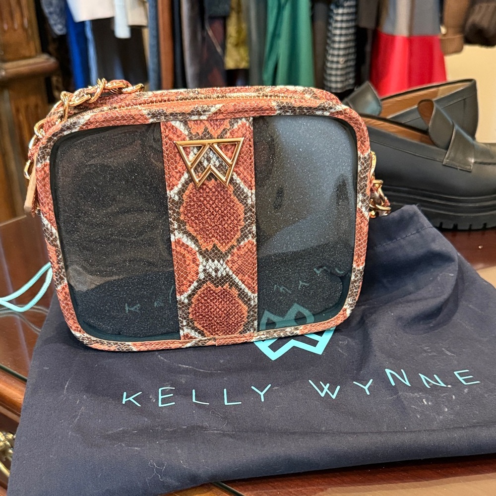 Kelly Wynne python Print Crossbody Stadium/Concert Bag - Burnt Orange and Black